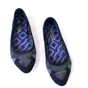 Skechers Cleo Razz Dazz Silver Black Stretchy Ballerina Flats Pattern Knit 7M 7